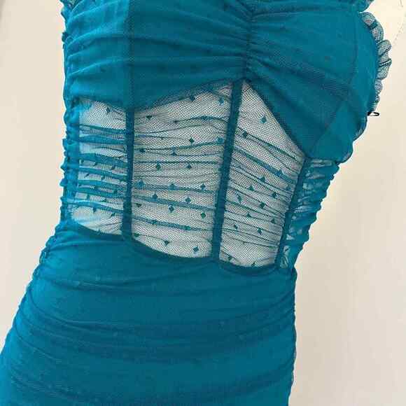 NEW House of Harlow 1960 x Revolve Nola Aquamarine Ruched Dress - Picture 5 of 7